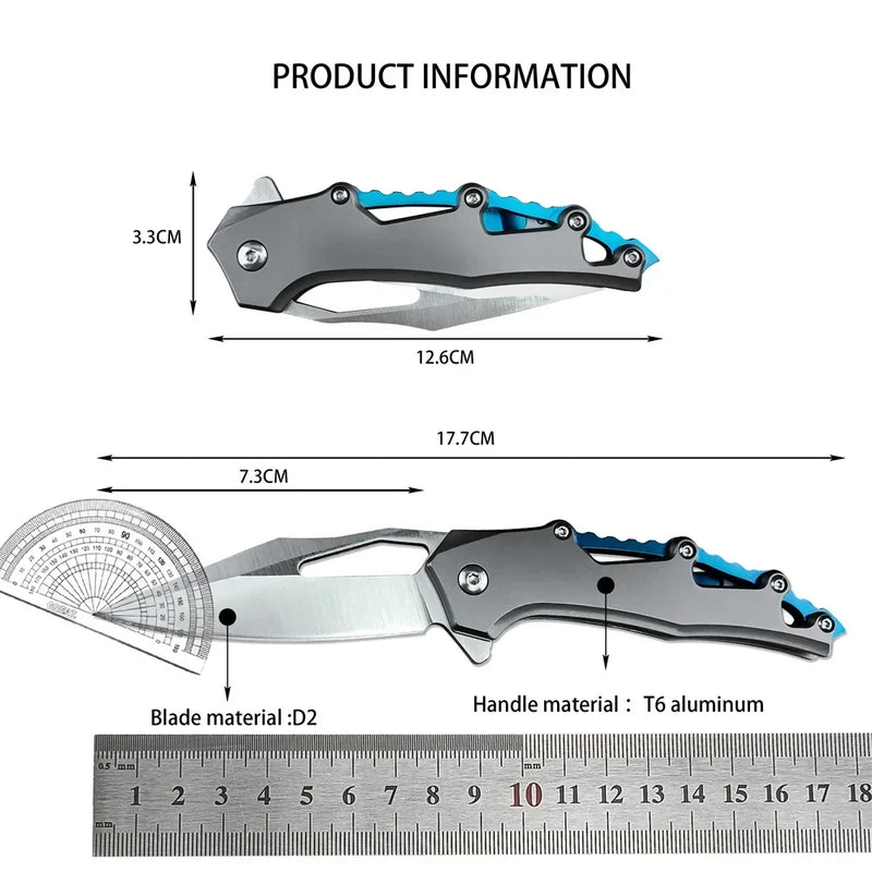 BBQ Folding Knife - D2 Steel Blade, T6 Aluminum Handle, Pocket EDC Tool