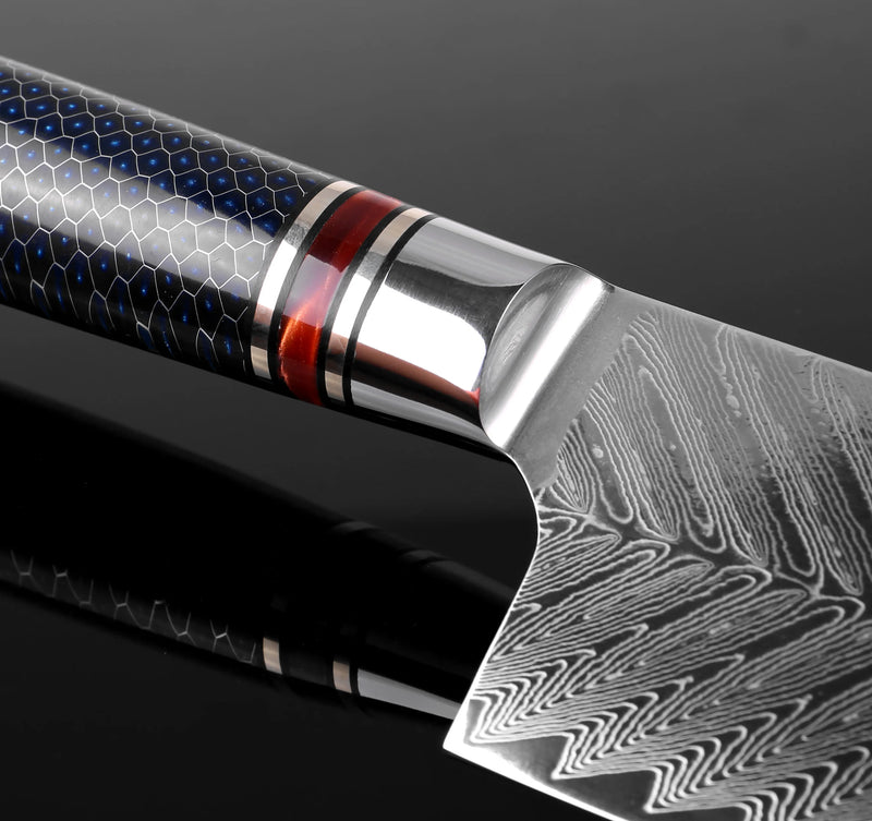 Navy Blue Cleaver Knife 8'' - VG10 Damascus Steel with Blue Resin Honeycomb Handle