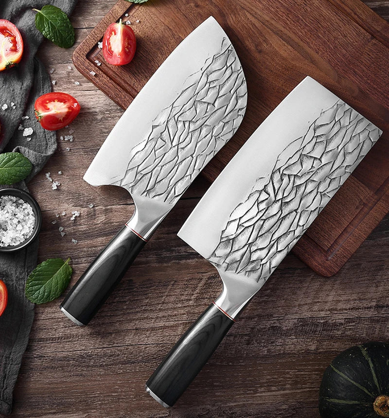 Hammer Pattern Hand-Forged Kitchen Knife - Dual-Purpose Vegetable Chopper and Multifunctional Kitchen Utensil