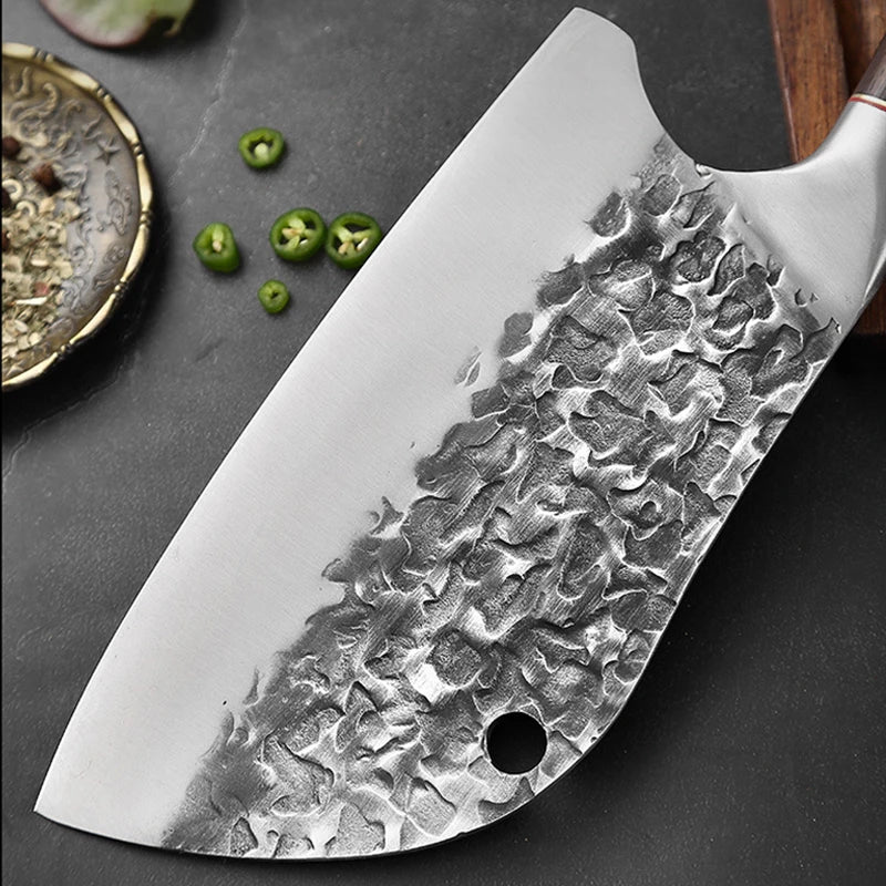 High Carbon Steel Knife Cleaver - Butcher Chef Knife for Meat, Bone, and Kitchen Chopping