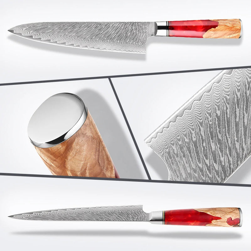 Red Walnut - 2 Piece - Damascus Steel Kitchen Knife Set