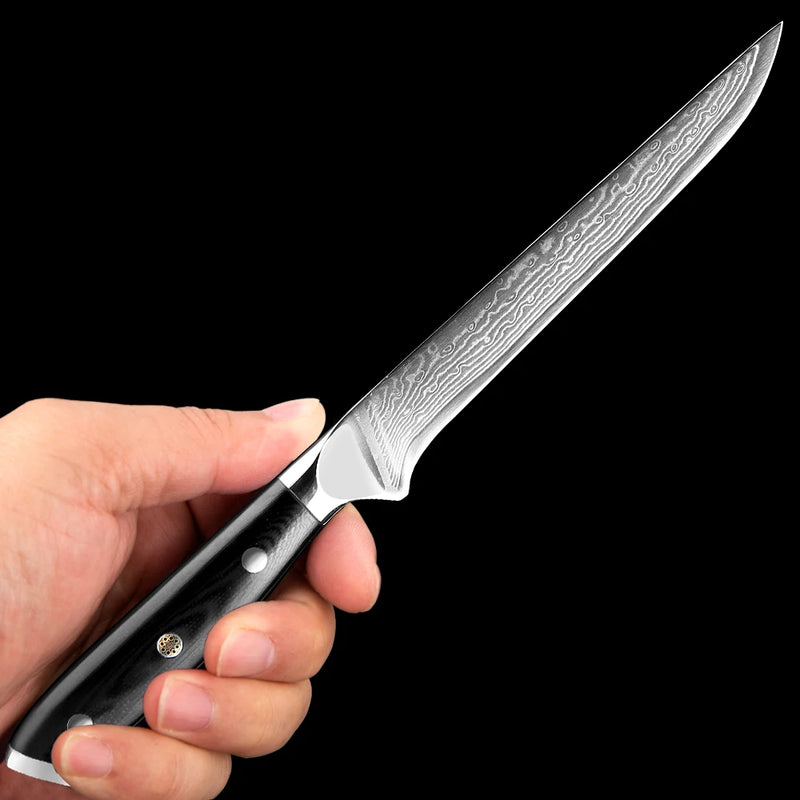 Black Boning Knife 6'' - Japanese Damascus Steel Filleting Knife with G10 Handle