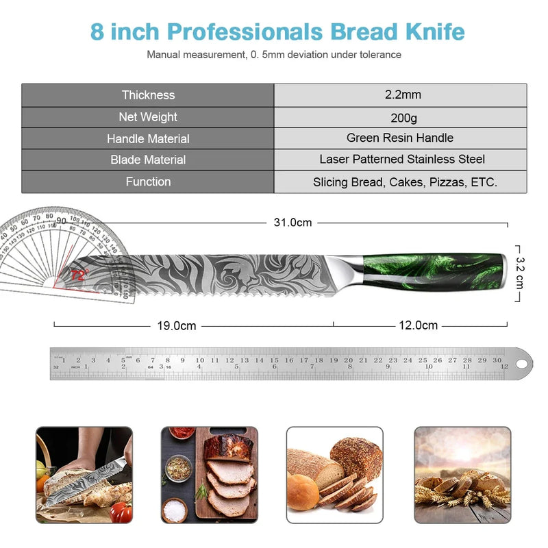 Serrated Bread Knife 8'' - Ultra Sharp with Ergonomic Handle for Slicing Bread