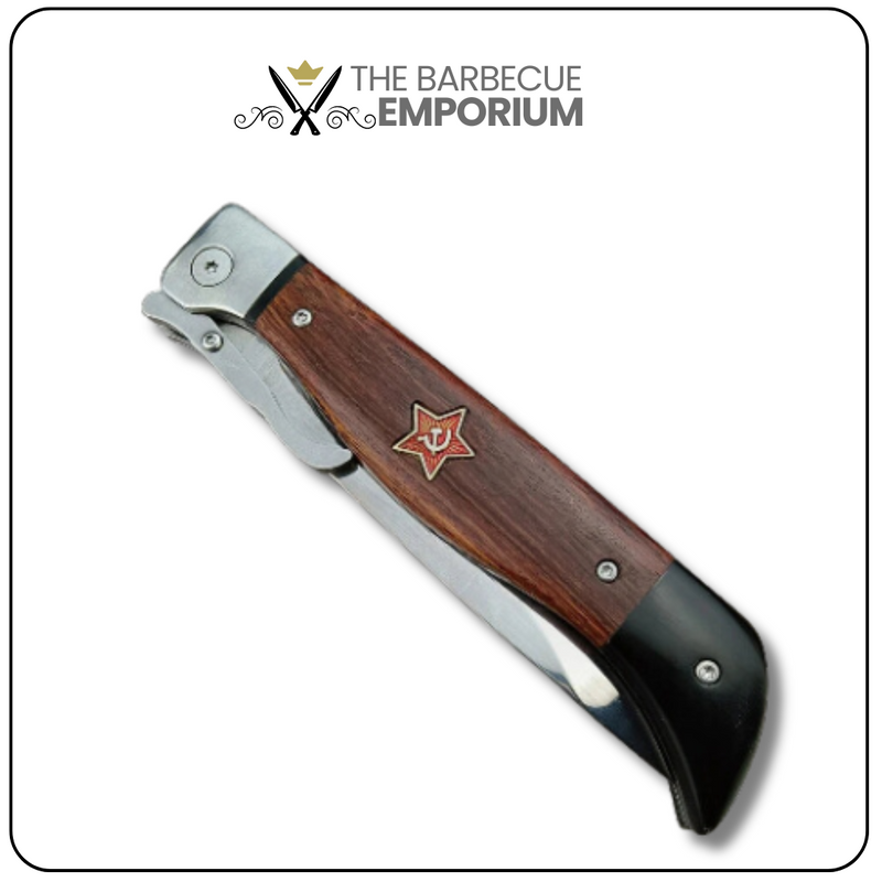 BBQ Folding Knife - 440C Steel Blade, Wood Handle